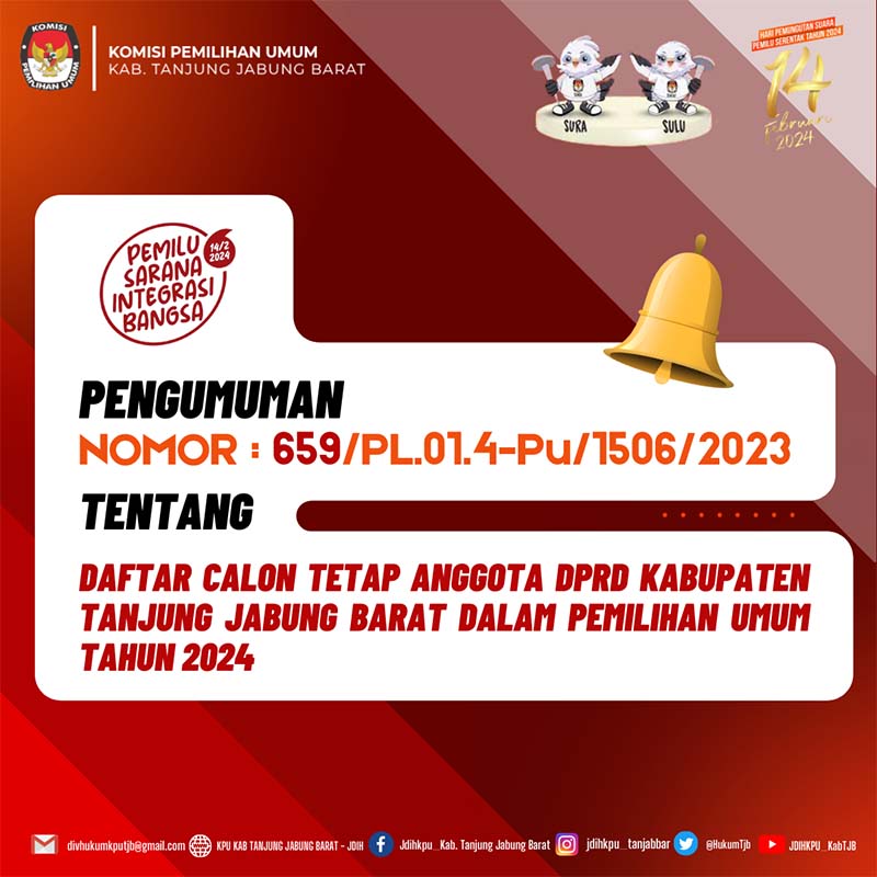 KPU Tanjung Jabung Barat Umum DCT Anggota DPRD Untuk Pileg 2024 Mendatang. Ini Nama - Namanya.