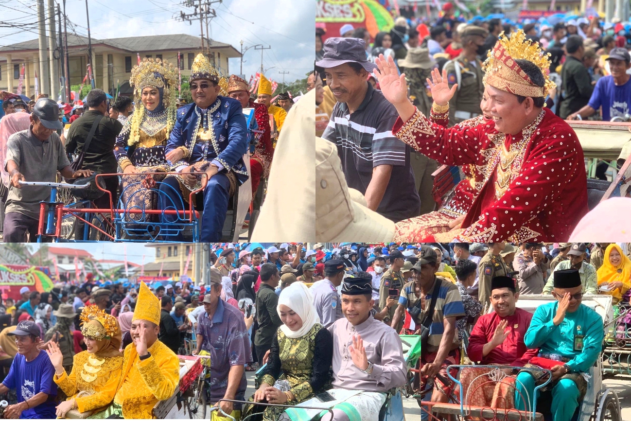 Bupati Tanjab Barat Bersama Forkopimda Mengenakkan Pakaian Adat Ikuti Pawai Budaya HUT RI ke-77