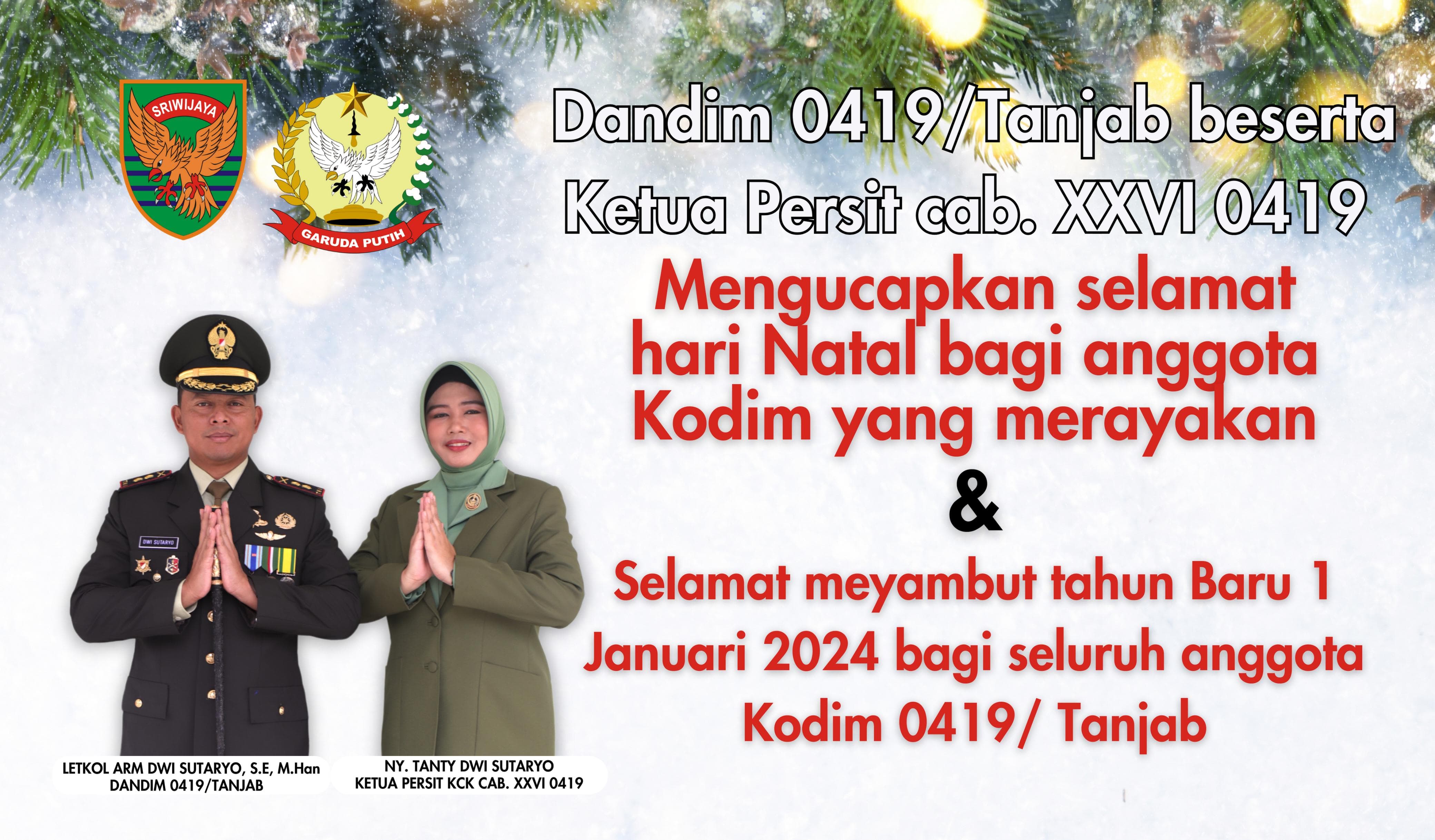 Dandim 0419/Tanjab Mengucapkan Selamat Natal 2023 dan Tahun Baru 2024