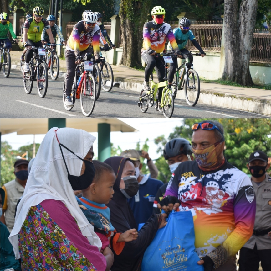 Sambil Gowes, Danrem 042/Gapu Bersama Walikota Jambi Bagikan Sembako