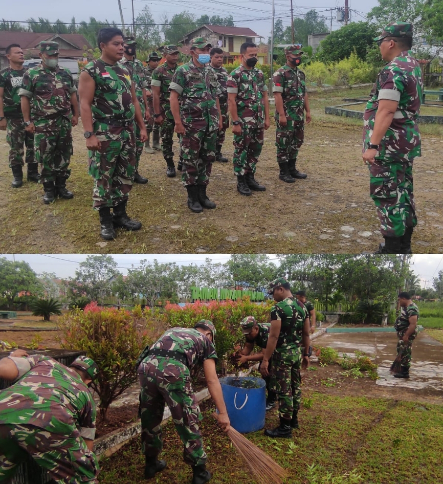 Sambut Hari Juang TNI-AD, Kodim 0419/Tanjab Karya Bakti Bersihkan Taman Makam Pahlawan 